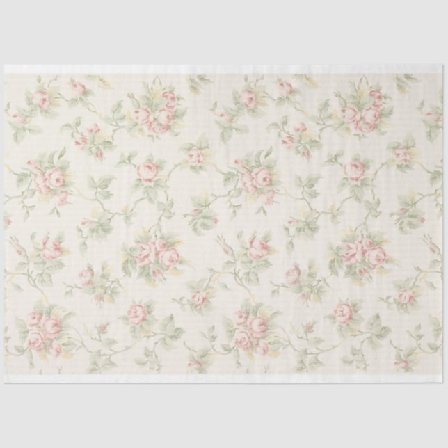 Antique light pink floral wallpaper tissue paper (Front)