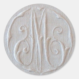 Antique Linen Monogram 'M' Classic Round Sticker