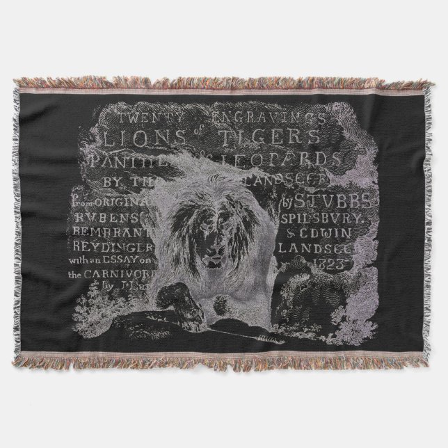 Antique Lion Script Cotton Throw Blanket (Front)