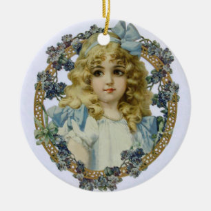 Antique Little Girl Child Portrait Beautiful Ceramic Ornament