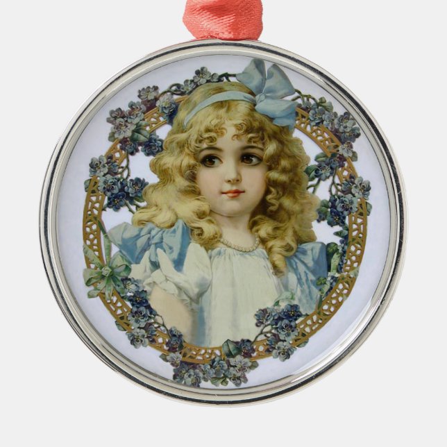 Antique Little Girl Child Portrait Beautiful Metal Ornament (Front)