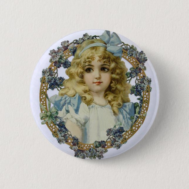 Antique Little Girl Child Portrait Beautiful Pinback Button (Front)