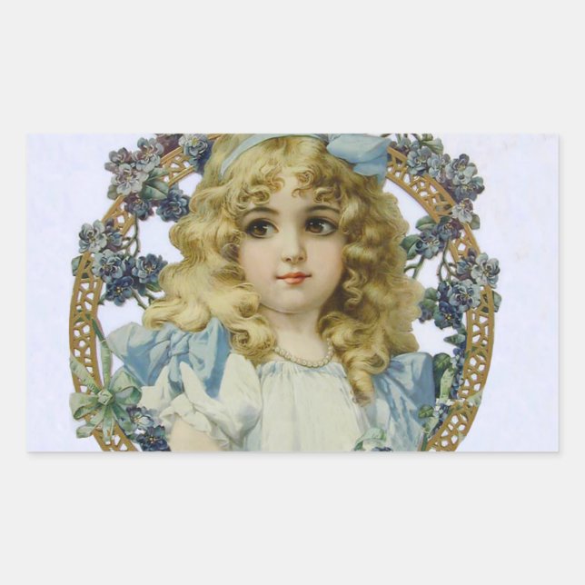 Antique Little Girl Child Portrait Beautiful Rectangular Sticker (Front)