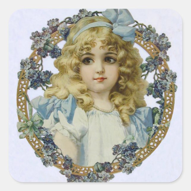Antique Little Girl Child Portrait Beautiful Square Sticker (Front)