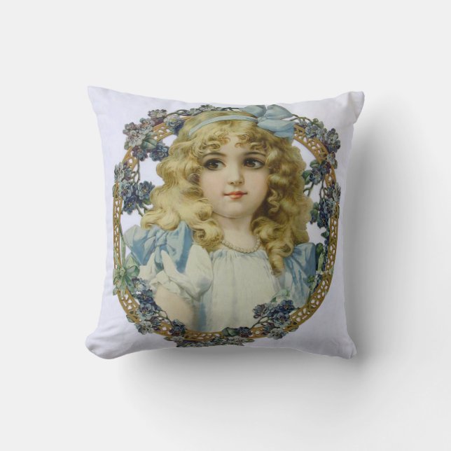Antique Little Girl Child Portrait Beautiful Throw Pillow (Front)