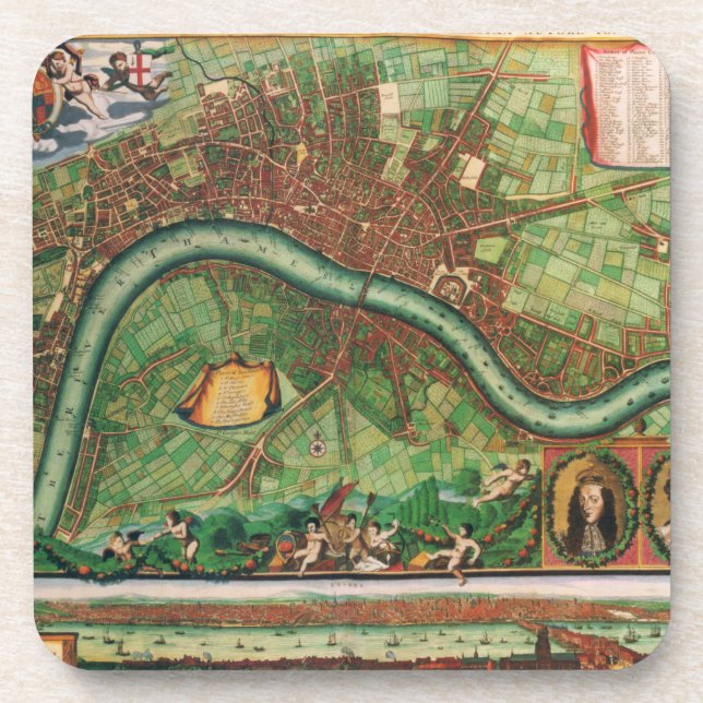 Antique London Street Map by Johannes de Ram, 1689 Beverage Coaster (Front)