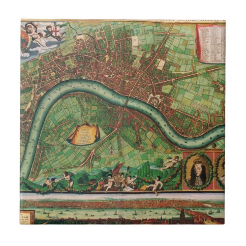 Antique London Street Map by Johannes de Ram 1689 Ceramic Tile