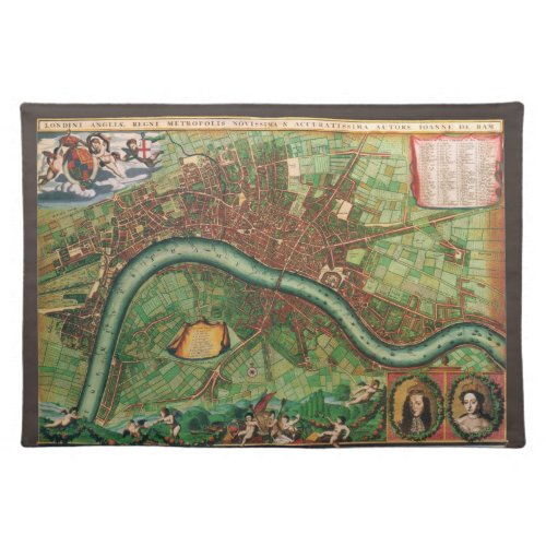 Antique London Street Map by Johannes de Ram 1689 Cloth Placemat