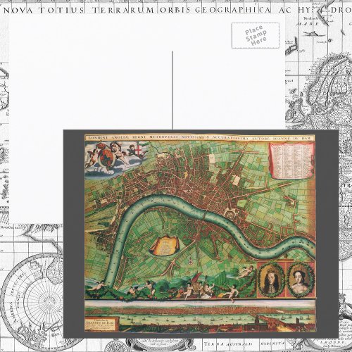 Antique London Street Map by Johannes de Ram 1689 Postcard