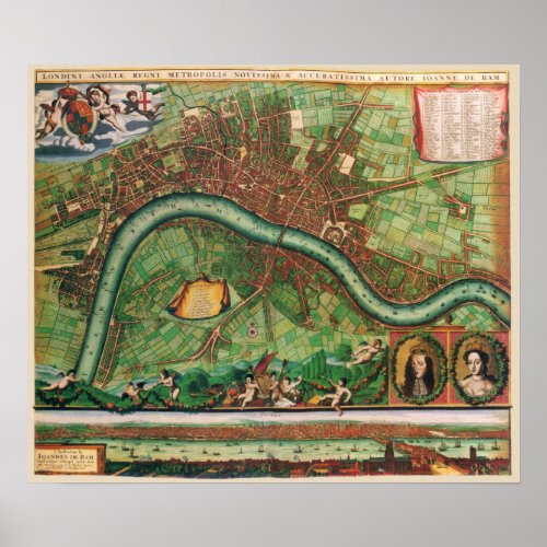 Antique London Street Map by Johannes de Ram 1689 Poster
