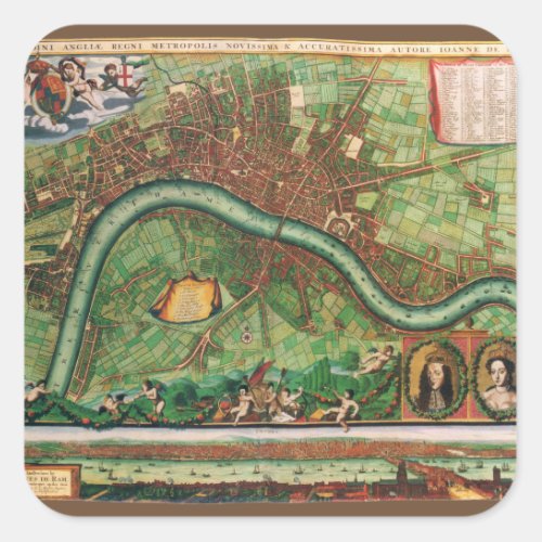 Antique London Street Map by Johannes de Ram 1689 Square Sticker