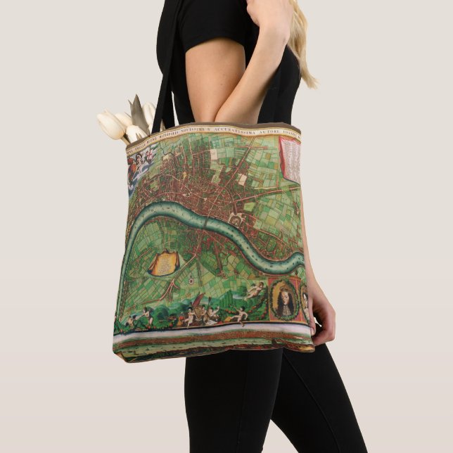 Antique London Street Map by Johannes de Ram, 1689 Tote Bag (Close Up)