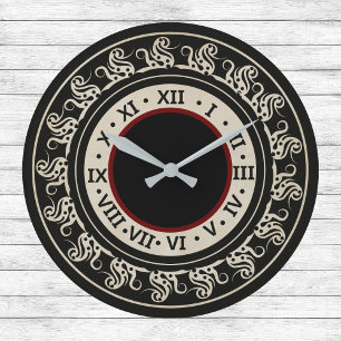 Antique Look Black and Ecru with Burgundy Large Clock