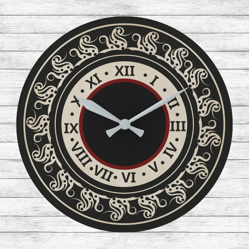 Antique Look Black and Ecru with Burgundy Large Clock