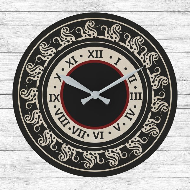 Antique Look Black and Ecru with Burgundy Large Clock (Creator Uploaded)