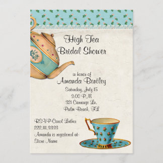 Antique Look Bridal Shower Tea Party Invitation