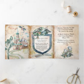 Pink Floral Fairytale Castle All in One Wedding Tri-Fold Invitation