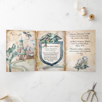 Antique Look Fairytale Dragon Wedding Tri-fold Invitation by Myweddingday at Zazzle