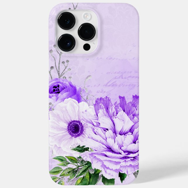 ANTIQUE LOOKING LAVENDER SCRIPT & FLOWERS Case-Mate iPhone CASE (Back)