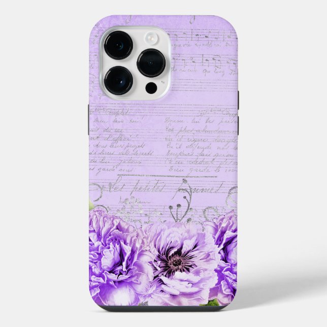 ANTIQUE LOOKING LAVENDER SCRIPT & FLOWERS IPHONE CASE (Back)