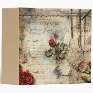 Antique Love Letter Calligraphy Floral 3 Ring Binder