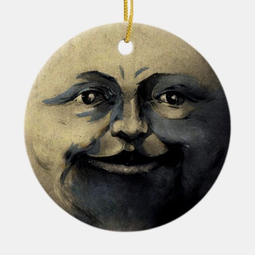 Antique Magical Moon Face Ceramic Ornament