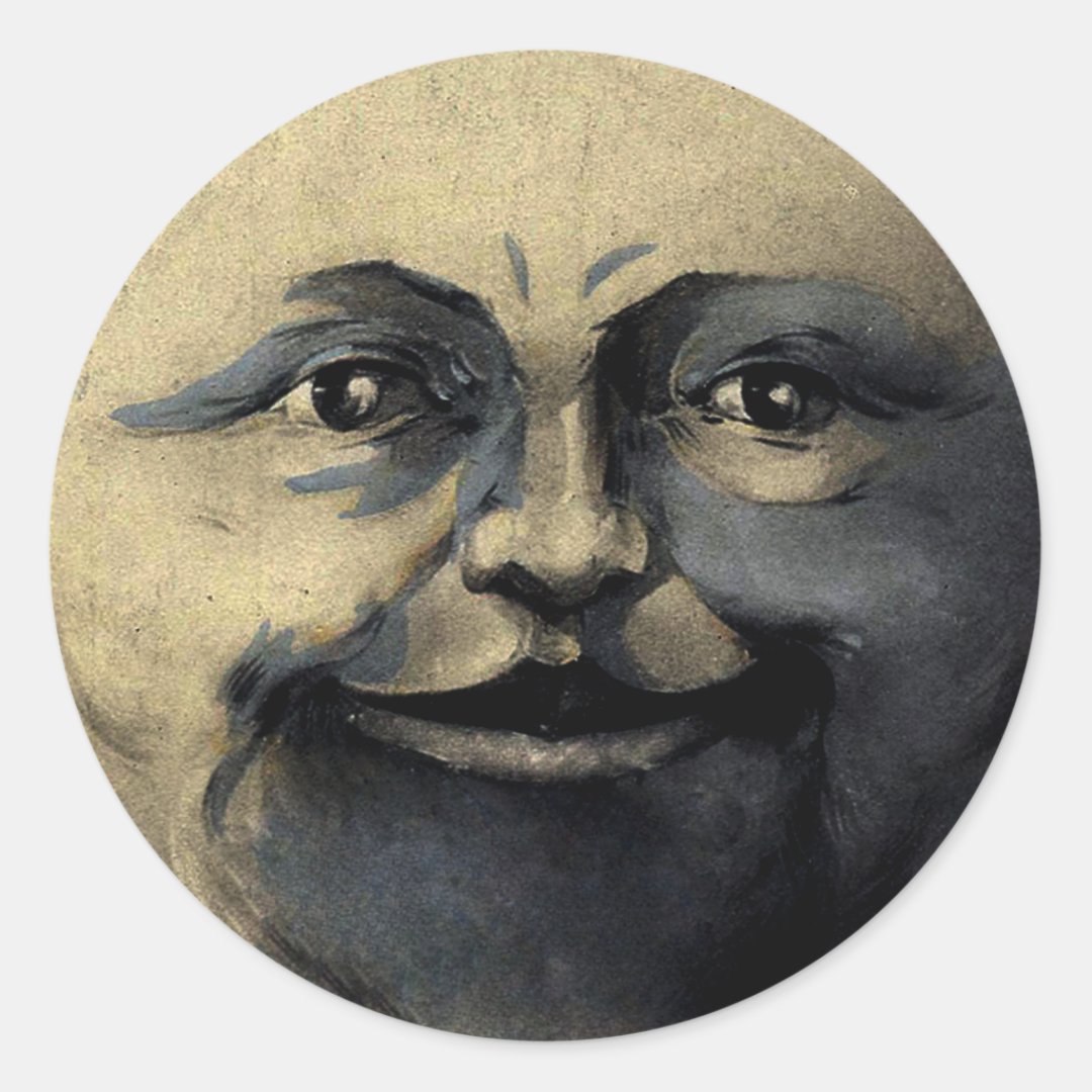 Antique Magical Moon Face Classic Round Sticker | Zazzle