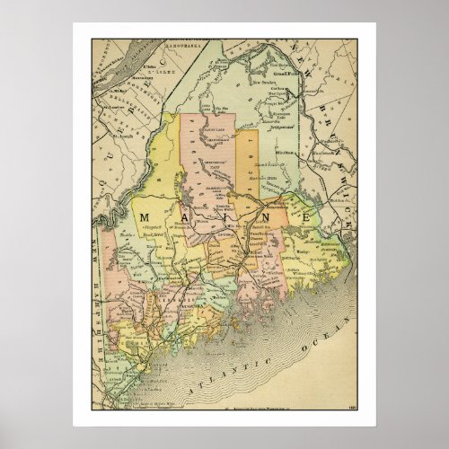 Antique Maine Map Northeast Decor