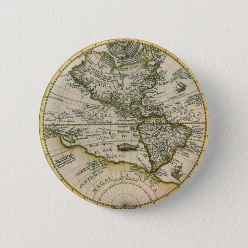 Antique Map 1596 America Sive Novus Orbis Button