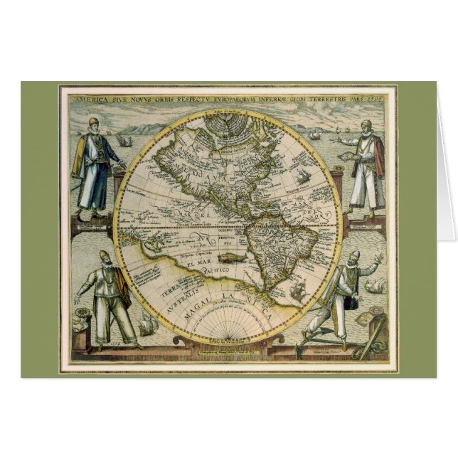 Antique Map, 1596, America Sive Novus Orbis Cards (Front Horizontal)