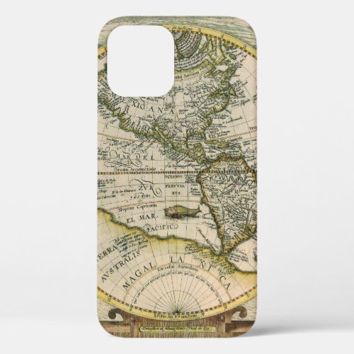 Antique Map 1596 America Sive Novus Orbis iPhone 12 Case