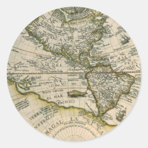Antique Map, 1596, America Sive Novus Orbis Classic Round Sticker