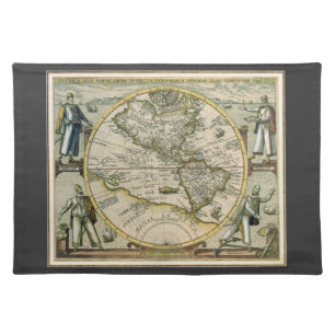 Antique Map, 1596, America Sive Novus Orbis Cloth Placemat
