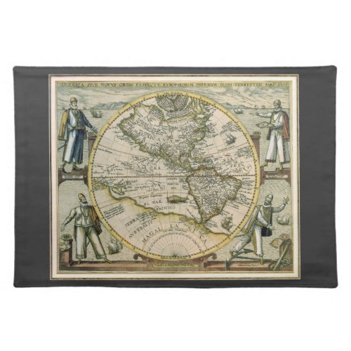 Antique Map 1596 America Sive Novus Orbis Cloth Placemat