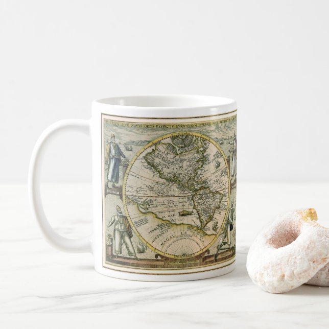 Antique Map, 1596, America Sive Novus Orbis Coffee Mug (With Donut)