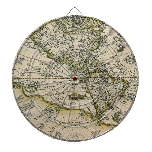 Antique Map, 1596, America Sive Novus Orbis Dart Board (Front)