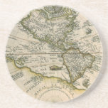 Antique Map, 1596, America Sive Novus Orbis Drink Coaster