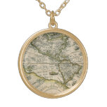 Antique Map, 1596, America Sive Novus Orbis Gold Plated Necklace