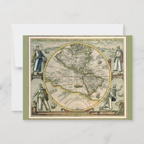 Antique Map 1596 America Sive Novus Orbis Invitation