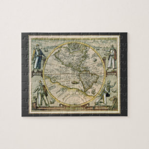 Antique Map, 1596, America Sive Novus Orbis Jigsaw Puzzle