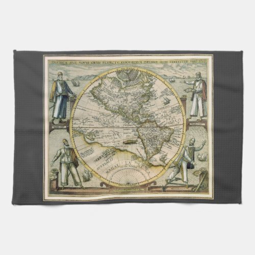 Antique Map 1596 America Sive Novus Orbis Kitchen Towel