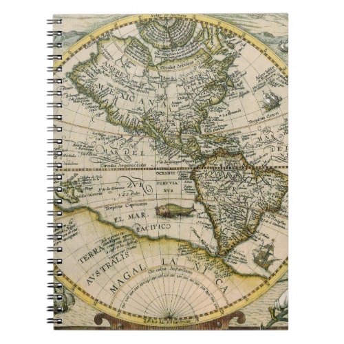 Antique Map 1596 America Sive Novus Orbis Notebook