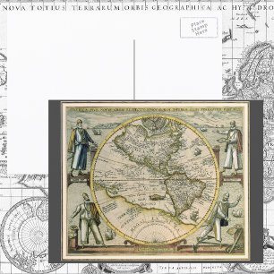 Antique Map, 1596, America Sive Novus Orbis Postcard