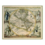 Antique Map, 1596, America Sive Novus Orbis Poster