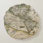 Antique Map, 1596, America Sive Novus Orbis Round Pillow