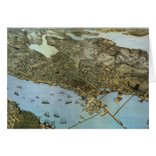 Antique Map Aerial View City of Seattle Washington