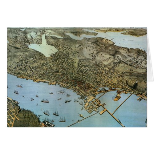 Antique Map Aerial View City of Seattle Washington