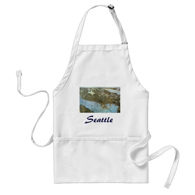 Antique Map Aerial View City of Seattle Washington Adult Apron (Front)