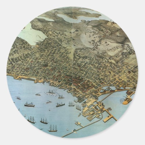 Antique Map Aerial View City of Seattle Washington Classic Round Sticker