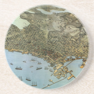 Antique Map Aerial View City of Seattle Washington Drink Coaster
